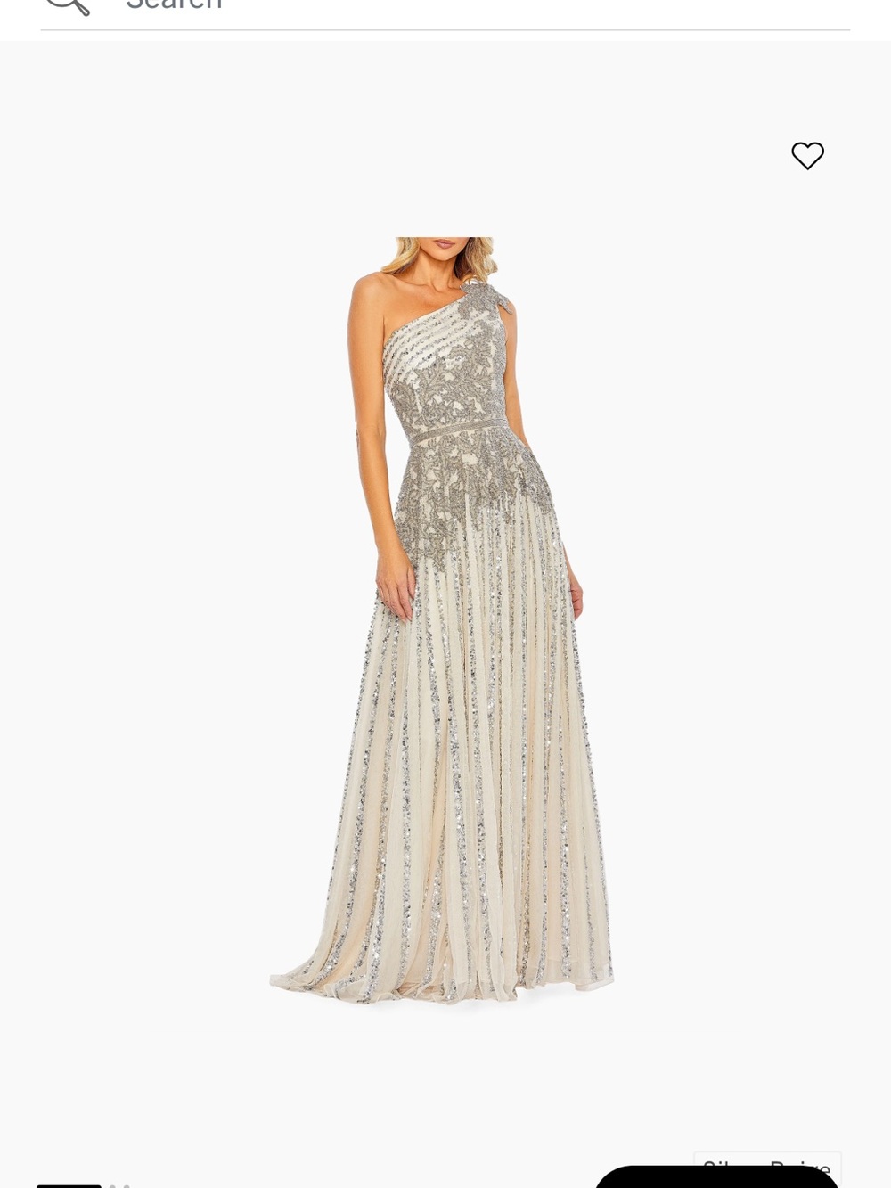 Mac Duggal Silver and Cream One-Shoulder Sequin Evening Gown